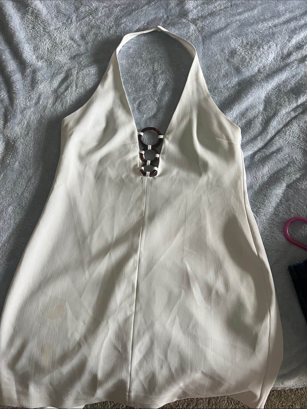 Zara Cream Backless Halter Dress with Decorative Rings